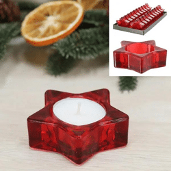 Sternförmiger Kerzenhalter, Roter Leuchter für Teelichter, Maße 7,4x2,5 cm