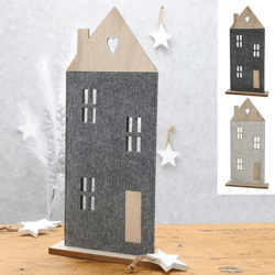 Stilvolle Filz-Haus Aufsteller auf Holzfuß, 51cm Höhe, 2er Set - Elegante Wohnaccessoires