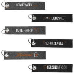 Stilvolle Filz-Schlüsselbänder mit Drucksprüchen – 6er Set, 2 Designs, ca. 18cm – Modische Accessoires