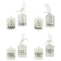 Stumpenkerzen mit Sprüchen, 6x8 cm, 4er-Set – Stimmungsvoll & Dekorativ