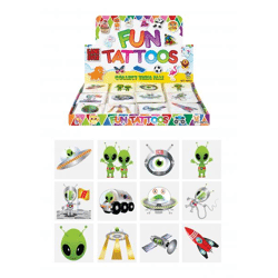 Temporäre Alien-Tattoos, 4 cm, verschiedene Designs, 12er-Pack – Partygeschenke für Kinder
