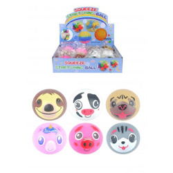 Tiergesicht Stressball 6 cm, Quetschball-Set in 6 Designs, Antistress-Spielzeug für Kinder