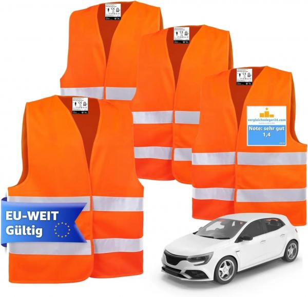 TK Gruppe Timo Klingler 4X Warnwesten EN ISO 20471 Pannenweste 2023 Unfallweste Pkw Sicherheitsweste Weste orange reflektierend Auto, Pkw, 