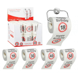 Toilettenpapier Runder Geburtstag, 4er-Set, 24 m, 200 Blatt - Lustige Partydekoration