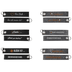 Trendy Schlüsselbänder aus Filz mit Sprüchen – 6er Set, 3 Farben sortiert, ca. 18cm – Praktische Accessoires