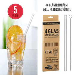 Umweltfreundliche Glastrinkhalme, 4er Pack, 20cm Länge