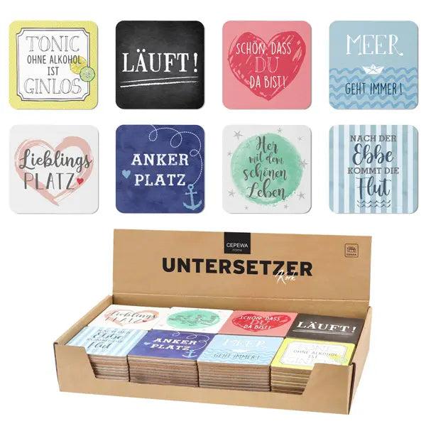 Untersetzer Kork - 8er Pack, ca. 9,5x9,5 cm - Hitzebest&auml;ndig, saugf&auml;hig, verschiedene Designs