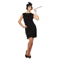 Verkleidung Flapper-Dame Für Erwachsene, Schwarz Mit Fransen, 1920Er Jahre Kostüm