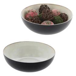 Vintage Deko-Schale, rund, antik-creme/schwarz, Größe L, ca. 30cm Durchmesser - Stilvolles Wohnaccessoire