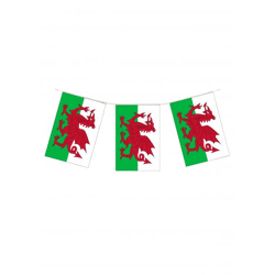 Wales-Flaggenkette, 10 m, 20 PVC-Flaggen, 20 x 31 cm, Wetterfest
