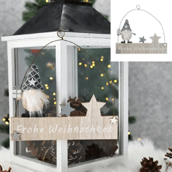 Wandhänger Frohe Weihnachten mit Wichtel, 23cm Hoch, Festliche Deko