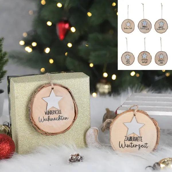 Weihnachtliche Baumscheiben zum Aufh&auml;ngen, Set von 6, XMAS-Motive