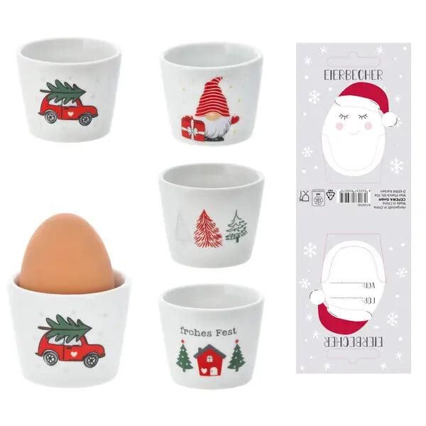 Weihnachtliche Eierbecher auf Karte, 4er-Set, je ca. 7cm hoch