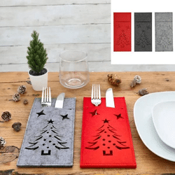 Weihnachtliche Filz-Bestecktaschen, 3er-Set - Festliche Besteckhalter