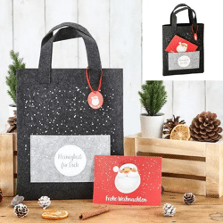 Weihnachtliche Filztasche mit Postkarte, Festtags-Geschenkbeutel, 22x26cm