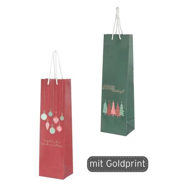 Weihnachtliche Flaschentaschen in Rot & Gr&uuml;n, 2er-Set, ca. 35