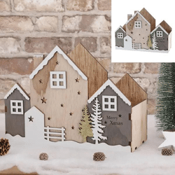 Weihnachtliche Holzkiste in Hausform, groß, 28x21x12cm - Dekorative Aufbewahrung