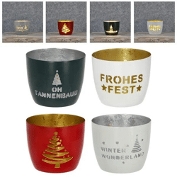 Weihnachtliche Windlichter-Set, 4 Stück, ca. 10x9 cm - Festliche Beleuchtungsdekoration