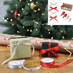 Weihnachtliches Geschenkband-Set, 4 Designs, 1cm x 5m - Perfekt für Festtagsverpackungen