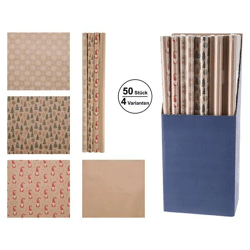 Weihnachtliches Natur-Geschenkpapier, 70x200cm, 4 Rollen - Festliche Verpackung