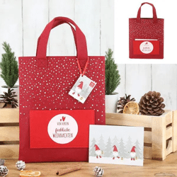 Weihnachts-Filztasche mit Grußkarte - 22x26cm, Wiederverwendbare Geschenkverpackung