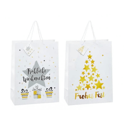 Weihnachts-Geschenkbeutel, edles Weiß/Gold, 2er-Set, XL, ca. 46 cm