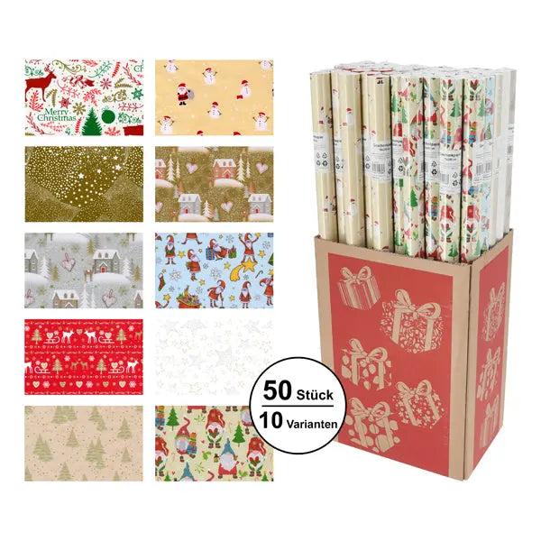 Weihnachts-Geschenkpapier, 70x200cm, 10 Rollen Sortiert