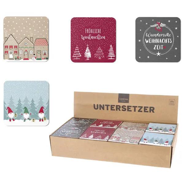 Weihnachts-Korkuntersetzer, ca. 9,5x9,5cm, 4er Set - Festliche Tischdekoration