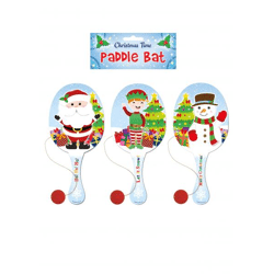 Weihnachts-Paddelschläger- und Ball-Set aus Holz, 22 cm – 3 verschiedene Designs