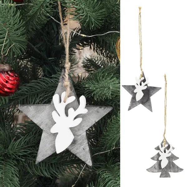 Weihnachtsh&auml;nger Rentier-Design, Grau/Wei&szlig;, 4er-Set