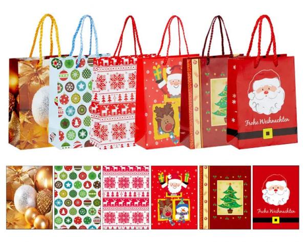 Weihnachtspr&auml;sentbeutel: 6 St&uuml;ck in XL-Gr&ouml;&szlig;e, sortiert f&uuml;r festliche Geschenke