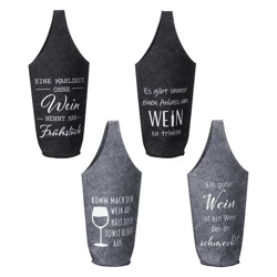 Weinflaschentaschen aus Filz mit Spruch und Henkel, 4er-Set, Elegante Tragetaschen
