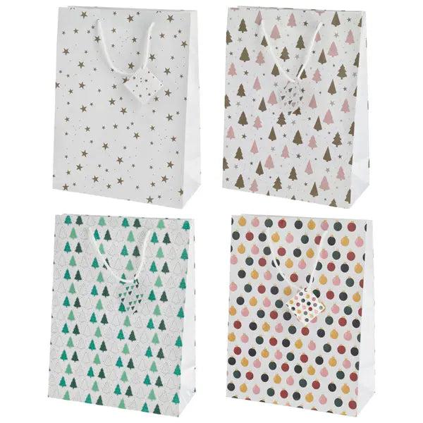White Christmas gift bags, large, set of 4, approx. 33cm high - Festive
