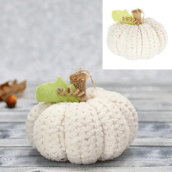 Weißer Chenille Kürbis, Dekoratives Herbst-Element, Ø 15cm