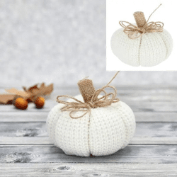 Weißer Strick-Kürbis, Handgemachte Herbstdeko, Ø 12cm, Gemütlich