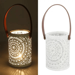 Weißes Henkel-Windlicht, stilvolle Laterne, ca. 14x10 cm