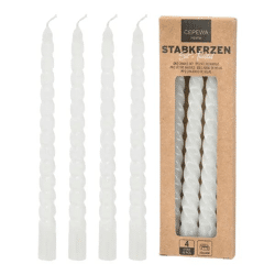 Weißes Stabkerzen-Set Gedreht, 4er Pack, 20cm - Elegantes Spiralen-Design
