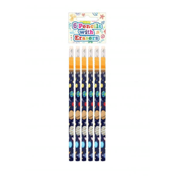 Weltraumstifte mit Radiergummi, volle Größe, 6er-Pack – ideal für Schule und Zeichnen