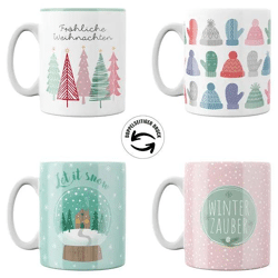 Promotional Christmas mug set, pack of 4, 300ml, height 9.5 cm