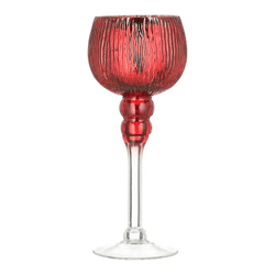 Windlicht auf Fuß, Rot, Rillen, S, ca. 20cmH – Dekoratives Teelicht für drinnen und draußen