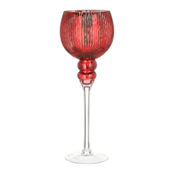 Windlicht auf Fuß, Rot, Rillen, XL, ca. 35cm Höhe – Stilvolle und dekorative Beleuchtung