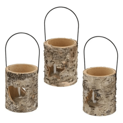 Windlicht Rinde zum Hängen, 3er-Set, 13 cm hoch – Natürliche Kerzenhalter | Einzigartige Leuchten