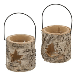 Windlicht Rinde zum Hängen, 3er-Set, 9 cm hoch – Rustikale Natürliche Kerzenhalter