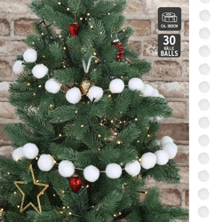 Winterliche Schneekugel-Girlande - Schneeballkette, 180cmL | Festliche Dekoration für die Feiertage