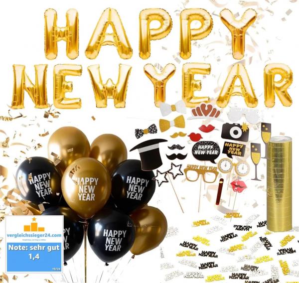 XXL Silvester Deko Set 2023 - mit Luftballons, Luftschlangen, Latexballons, Konfetti, Fotorequisiten als Dekoration zu Neujahr (XXL Set)