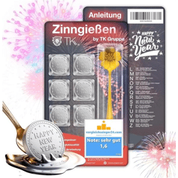 Zinngießen Set Zinn Giessen wie Bleigießen Bleigiessen mit & Löffel & Orakelheft - Gesellschaftspiele 2022 Feuerwerk Silvester Neujahr