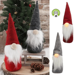 Zwerge mit leuchtender Nase, Set aus 2, groß, ca. 30cm Höhe - Niedliche Garten-Deko mit LED-Akzenten