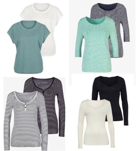 2,30 € – Neue Damen-Shirts mit 3/4-Ärmeln, 2 Stück pro Packung, direkt aus deutschen Katalogen, Größen 38–56, Mindestbestellmenge 20 Stück