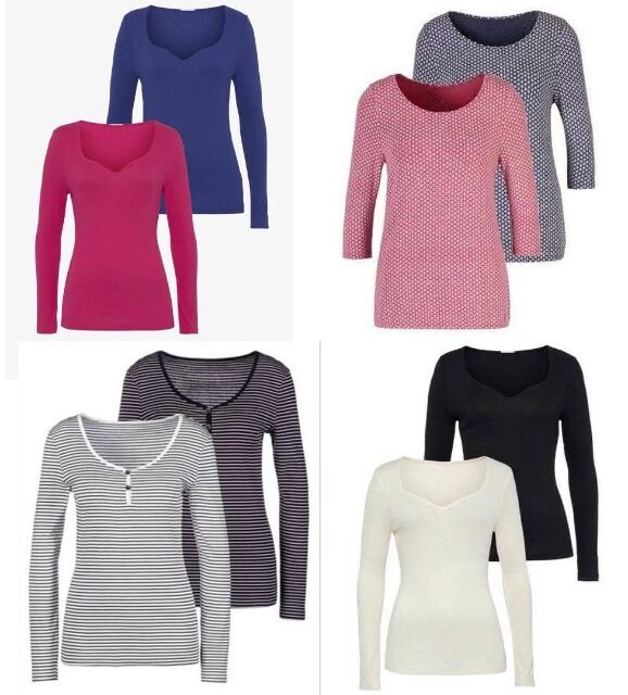 2,30 € – Neue Damen-Shirts mit 3/4-Ärmeln, 2 Stück pro Packung, direkt aus deutschen Katalogen, Größen 38–56, Mindestbestellmenge 20 Stück