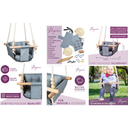 Babyschaukel Babyhängesitz Indoor-Holz Schaukel Hängeschaukel aus Holz & Baumwolle für Kleinkinder und Babys Restposten Mix